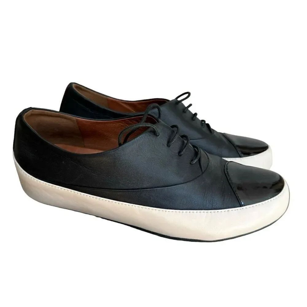 FitFlop Due Lace Up Platform Oxford Womens Black Casual Comfort Shoe size 41/9US